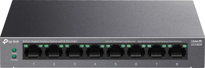 Immagine prodotto TP-Link (LS108GP) Switch LiteWave da tavolo a 8 porte Gigabit con 8 porte PoE, involucro in metallo (8 porte)