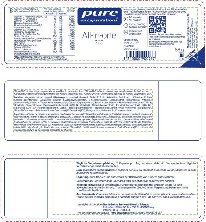 Nährwerte und Zutaten Pure encapsulations All-in-One 365 (90 Stück, Kapseln, 135 g)