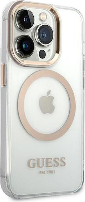 Actual product image Guess GUHMP14XHTRMD iPhone 14 Pro Max 6.7" złoty/gold hard case Metal Outline Magsafe (Apple iPhone 14 Pro Max)
