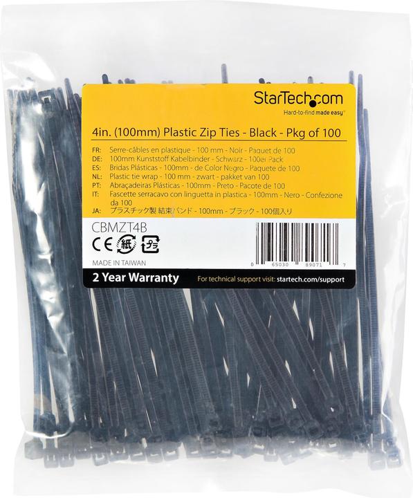 Actual product image StarTech 4"(10cm) Cable Ties, 1/16"(2mm) wide, 7/8"(22mm) Bundle Diameter, 18lb(8kg) Tens (Plastic cable ties, 3 mm, 100 pcs.)