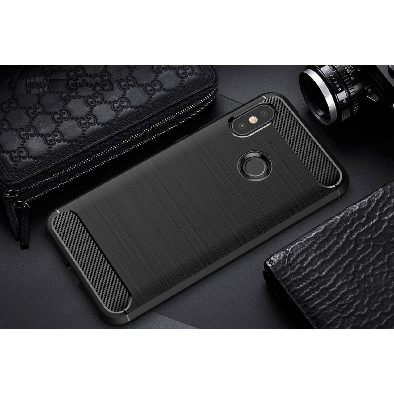 Thumbnail - Screenguard Xiaomi Mi A2 Hülle Carbon Brushed Soft TPU (Xiaomi Mi A2), Smartphone Hülle, Schwarz