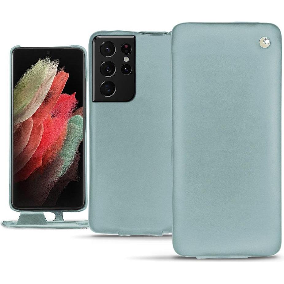 Noreve Lederschutzhülle vertikal (Samsung Galaxy S21 Ultra), Smartphone Hülle, Blau