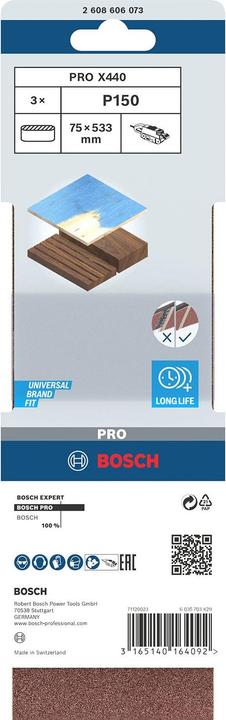 Image du produit Bosch Professional Zubehör PRO X440 bande abrasive, 75 x 533 mm, G150 (150)