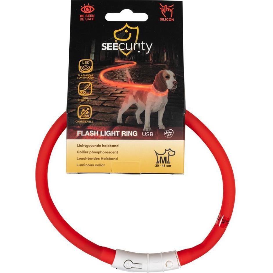 DUVO Anneau Lumineux Seecurity Flash Light Ring USB Silicone - 70 cm - Rouge - Pour chien