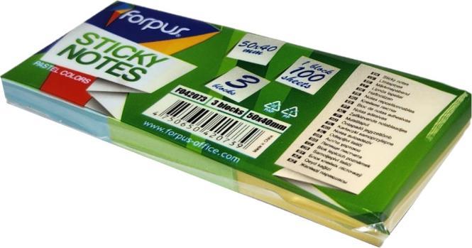 Immagine prodotto Forpus Sticky Notes, 40x50 mm, 3 colori pastello (3x100) (40 x 50 mm)