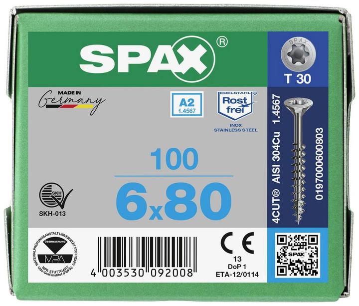 Productafbeelding Spax A2 Senkmultikopf T-Star Plus T30 Teilgewinde (100 Schroeven per stuk, 6 X 80 mm)