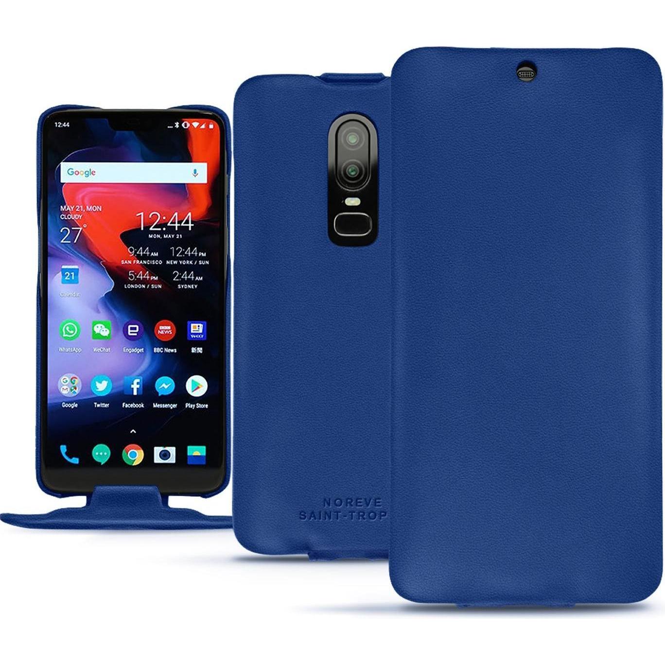 Noreve Lederschutzhülle vertikal (OnePlus 6), Smartphone Hülle, Blau