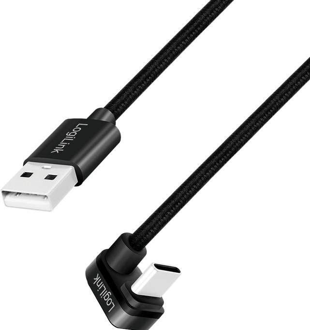Immagine prodotto LogiLink Cavo USB 2.0 Type-C, C/M 180° a USB-A/M, alluminio, nero, 2 m (2 m, USB 2.0, 20 W)