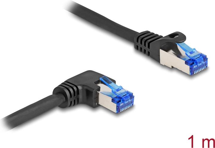 Produktbild Delock RJ45 Netzwerkkabel Cat.6A S/FTP gerade / rechts gewinkelt 1 m schwarz (S/FTP, CAT6a, 1 m)