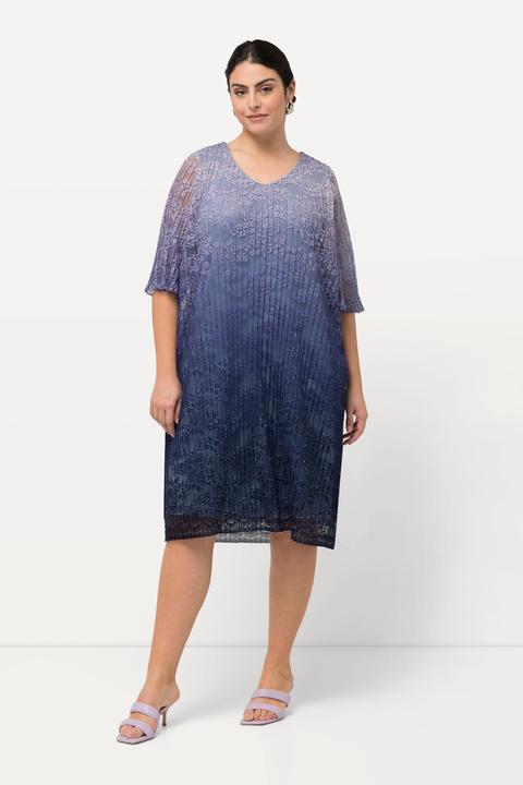 Produktbild Ulla Popken Midikleid, plissierte Spitze, V-Ausschnitt, Halbarm (50, 52)
