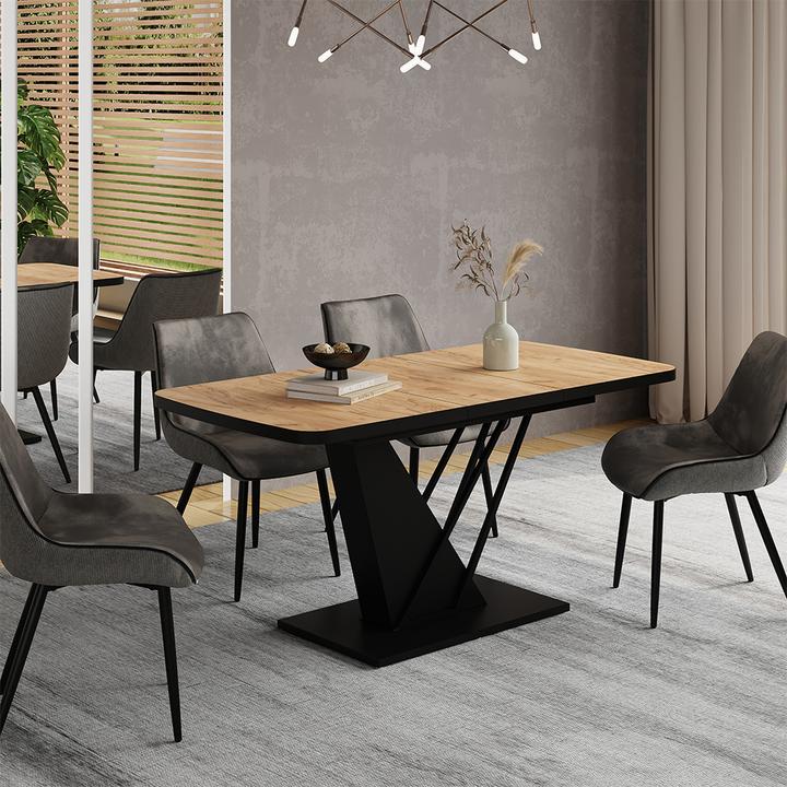 Produktbild Vicco Esstisch Fenaro, Goldkraft Eiche/Schwarz/Schwarz, 120 x 80 cm ausziehbar (120 x 120 x 77.40 cm)