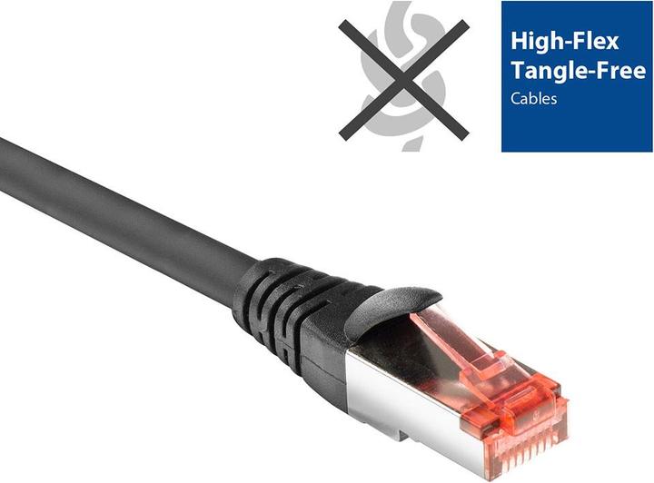 Actual product image Black 1 meter CAT6A U/FTP PVC high flexibility tangle-free patch cable snagless with RJ45 connectors (U/FTP, CAT6a, 1 m)