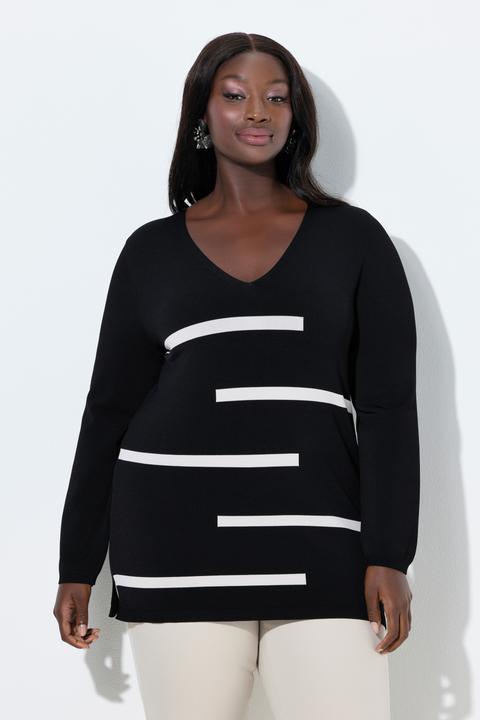 Produktbild Ulla Popken Pullover, Streifen, V-Ausschnitt, Langarm (60)