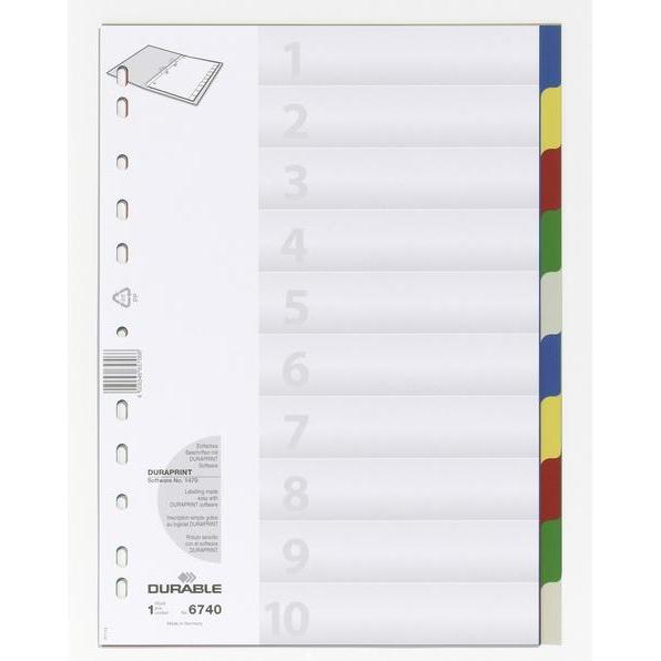 Durable, Ordner Zubehör, REGISTER PP MIT FARBIGEN TABEN 10 BLATT 25 ST 674027