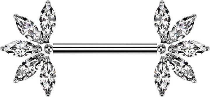 Produktbild Star Piercing Threadless Barbell silber mit zwei Fächer silber fünf Kristalle silber (ohne Messing, Titan)