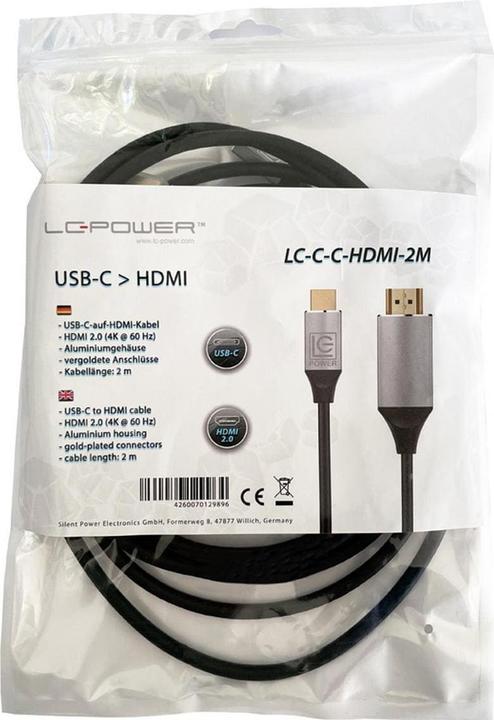 Actual product image LC-Power USB C – HDMI (2 m, USB Type C, 2.2)