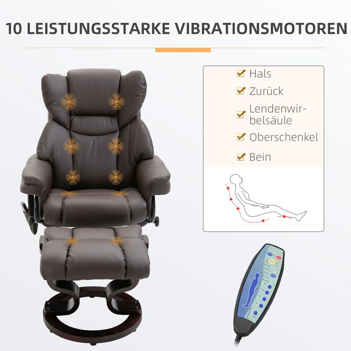 Produktbild Swisshandel24 Relaxsessel Massagesessel mit Fusshocker, Liegefunktion Kunstleder Braun 79x82x101cm