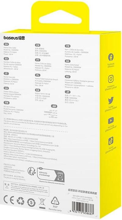 Productafbeelding Baseus Gem USB A naar USB C snellaadkabel 1 m 100 W paars (1 m, USB 3.2 Gen 1, 100 W)