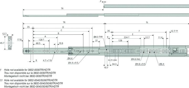 Produktbild Accuride Kugel-Vollauszüge 3832TR für griffloses Öffnen