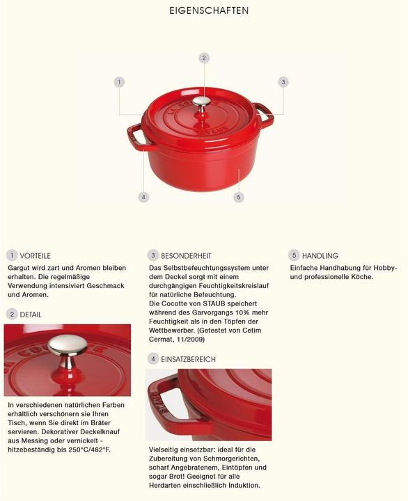 Image du produit Staub Cocotte (23 cm, Cocotte + faitout, Fonte, Émail)
