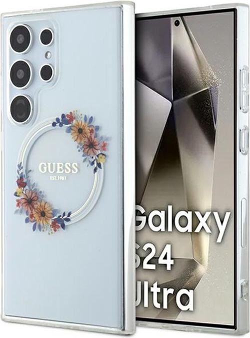 Actual product image Guess GUHMS24LHFWFCT S24 Ultra S928 przeźroczysty/transparent hardcase IML Flowers Wreath MagSafe (Samsung Galaxy S24 Ultra)