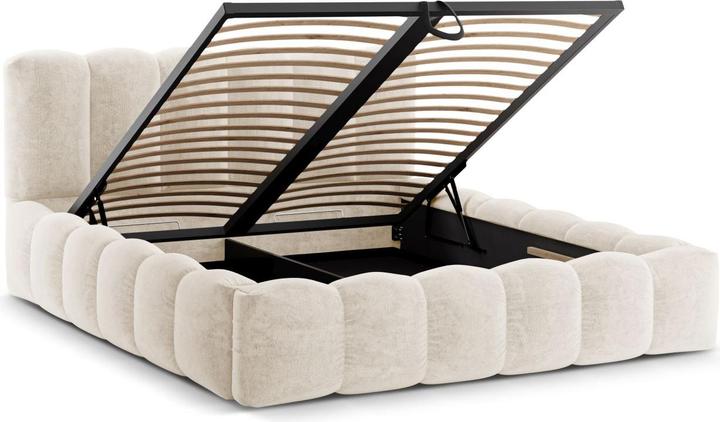 Actual product image Micadoni Storage Bed With Headboard, "Lupine", Light Beige, 226x186x95 Made in Europe (160 x 200 cm)