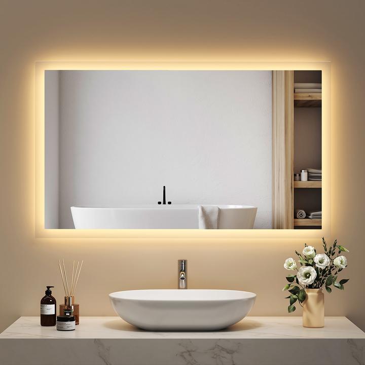 Actual product image Emke Bathroom Mirror With Lighting 100*60cm, WarmWhite3000K, Dimmable, Wall Switch (100 x 60 cm)