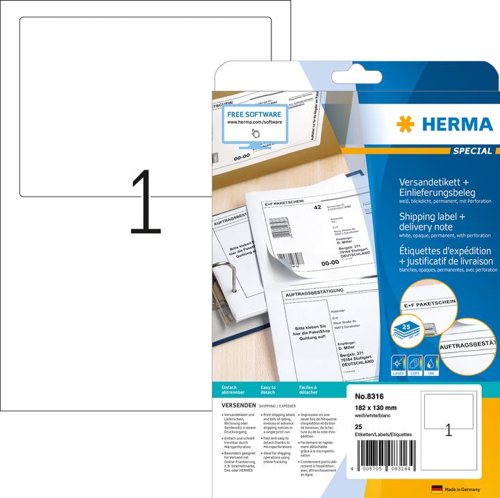 Produktbild HERMA Versandetiketten mit Einlieferungsbeleg