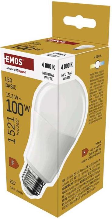 Actual product image Emos LED Lampe Basic A60 / E27 / 15,3W (100 W) / 1521 lm / Neutral Weiss (E27, 1521 lm, 1x)
