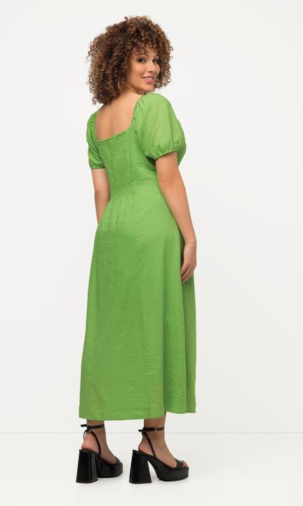 Immagine prodotto Ulla Popken Abito midi in misto lino con dettagli a punto smock, scollo a cuore e mezze maniche (58)