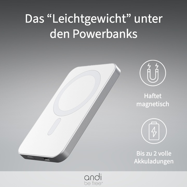 Produktbild Andi be free MagPowerbank 5000 mAh - magnetische Powerbank (5000 mAh, 15 W, 18.50 Wh)