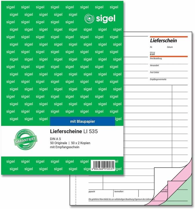 Actual product image Sigel Form book "Delivery note with receipt", A5 (50x)