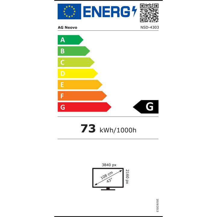 Energy Label AG neovo NSD-4303 42.5IN UHD 3840 X 2160 (3840 x 2160 Pixels, 42.50")