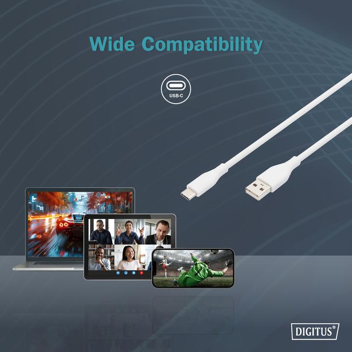 Produktbild Digitus USB-C Silikon Anschlusskabel, 0,5m, weiss (0.50 m, USB 2.0, 60 W)