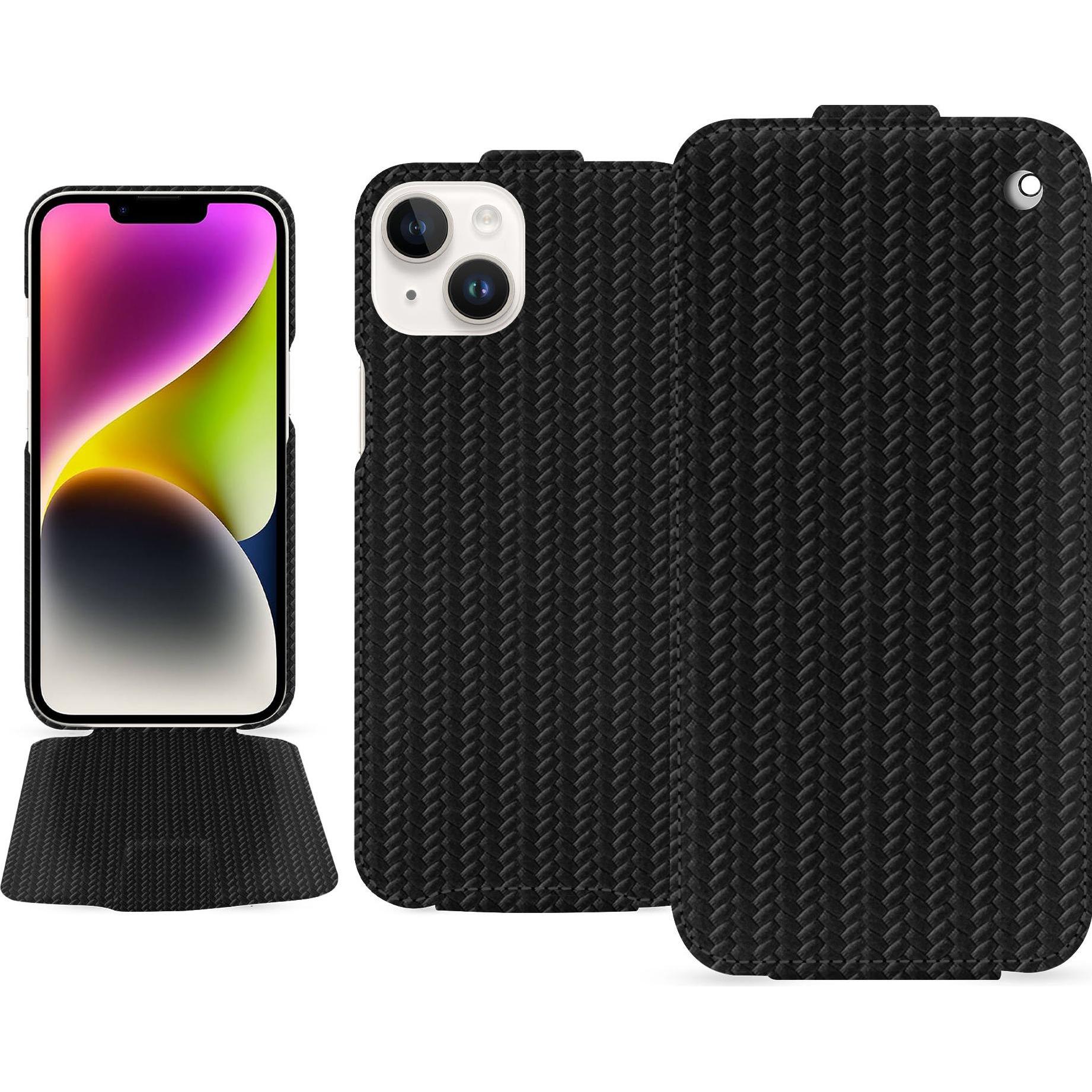 Noreve Lederschutzhülle vertikal (Apple iPhone 15 Plus), Smartphone Hülle, Schwarz