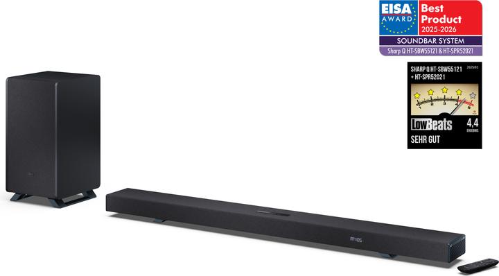 Productafbeelding Sharp Speakers HT-SBW55121(BK) Q 5.1.2 Dolby Atmos/ DTS:X Soundbar with Wireless Subwoofer, Black | (212 W, 5.1.2 Kanaal)