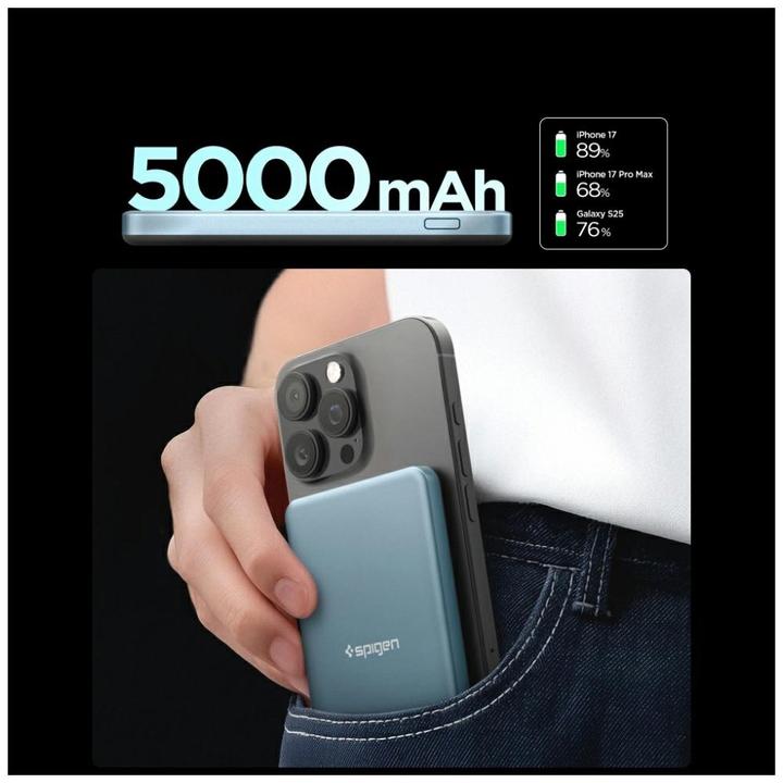 Actual product image Spigen Powerbank EA2205MQ ESSENTIAL MAGSAFE POWER BANK 5000MAH 22.5W QI2 TEAL BLUE (5000 mAh, 22.50 W)