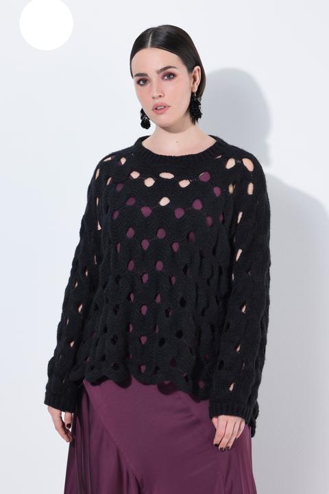 Produktbild Ulla Popken Pullover, Lochstrick, Oversized, Rundhals, Langarm (58)