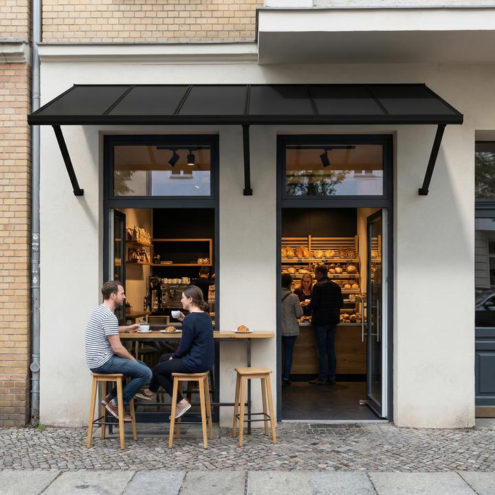 Actual product image Palram Canopia | Augustine 7.3ft Door Awning Black Structure / Opaque Grey Panels