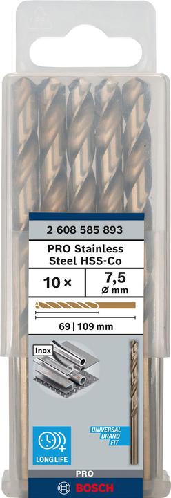 Produktbild Bosch Professional Zubehör PRO Stainless Steel HSS-Co Spiralbohrer, 7.5 x 69 x 109 mm (7.5 mm)