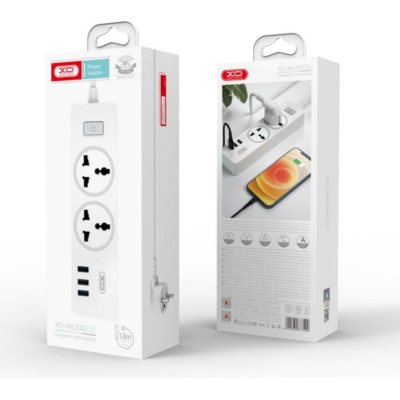 xO Power Strip WL04, 3 x Socket, White, Caricatore USB