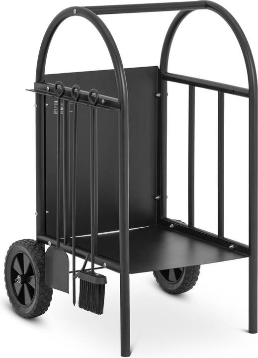 Hillvert Kaminholzwagen 2 Rollen bis 50 kg Stahl mit Kaminbesteck Brennholzwagen