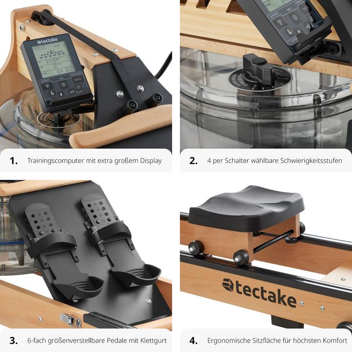 Produktbild tectake Holzrudergerät Titan klappbar, ergonomisch, 150kg belastbar