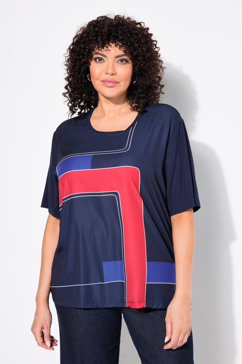 Image du produit Ulla Popken T-shirt avec satin sur le devant, col rond et manches 3/4, collection Classic (56)