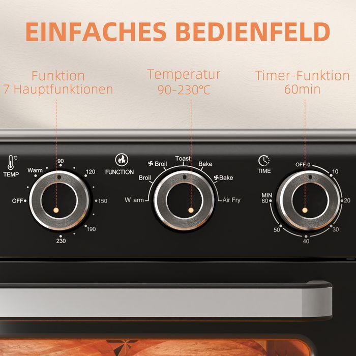 Produktbild Swisshandel24 Minibackofen mit Umluft 20L Mini Ofen mit Backblech, Grillrost und Krümelblech, bis 360°C