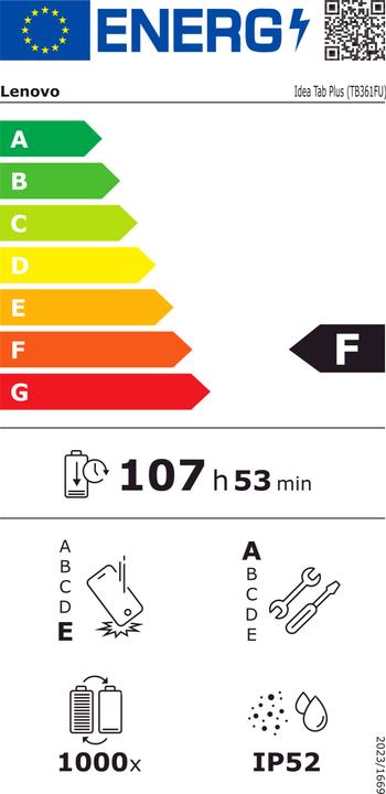 Energy Label Lenovo Idea Tab Plus (WLAN only, 12.10", 256 GB, Luna Grey)
