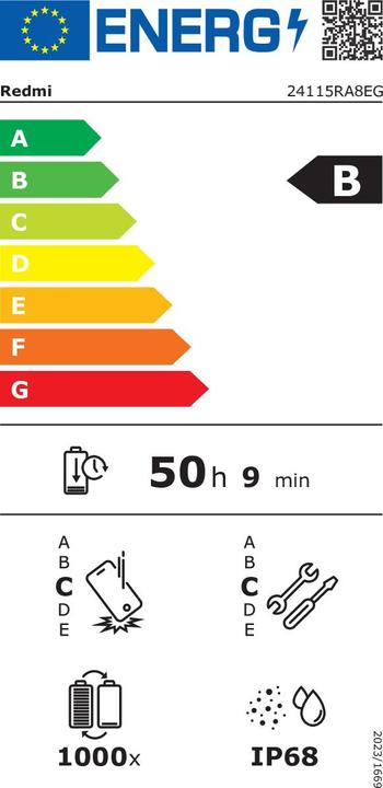 Label énergétique Xiaomi Redmi Note 14 Pro+ (512 Go, Lavender Purple, 6.67", Double SIM, 5G)