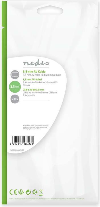 Immagine prodotto Nedis Spina jack 3,5 mm a 4 pin su entrambi i lati, nera, 2,0 m (2 m, Connettore da 3,5 mm (AUX))