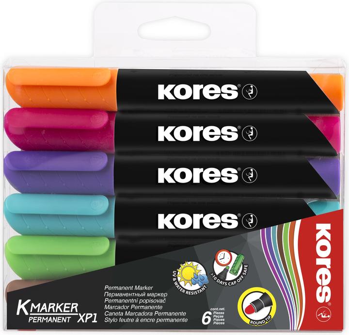 Produktbild Kores Permanent-Marker "K MARKER", Rundspitze, 6er Etui Strichstärke: 3.0 mm, schnell trocknend,... (6 x)