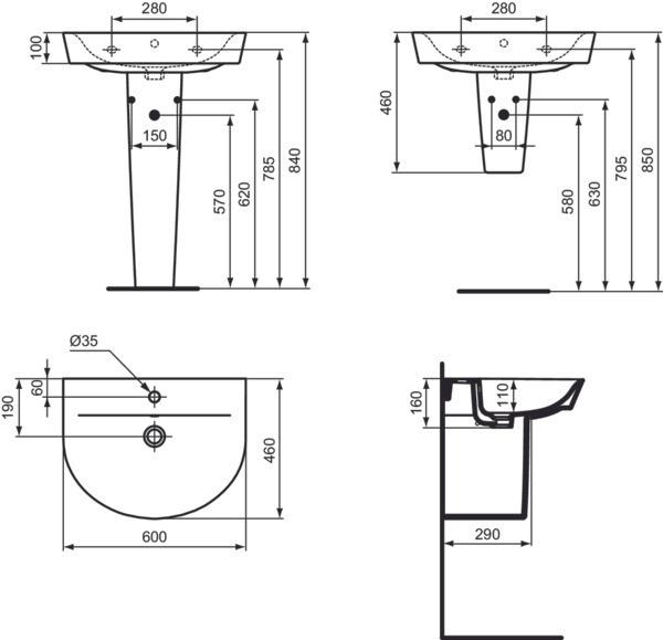 Immagine prodotto Ideal Standard Standard Connect Air Arc Wastafel Met Kraangat En Overloop 600x460mm Wit